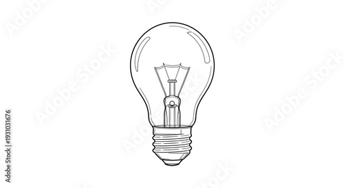 Classic Incandescent Light Bulb Line Drawing Illustration