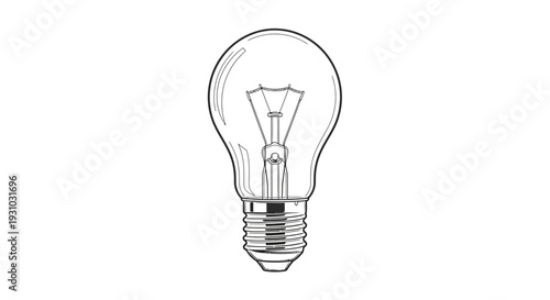 Classic Incandescent Light Bulb Outline Drawing Isolated on White Background