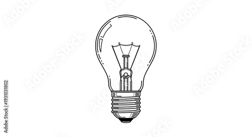 Classic Incandescent Light Bulb Sketch, Idea Symbol, Innovation Concept