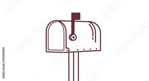 Classic Red Mailbox with Flag Up, Isolated on White Background, Mail Delivery Icon