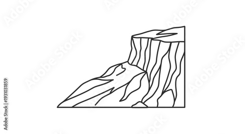 Cliff Face Outline Vector Illustration - Steep Rock Formation with Craggy Top