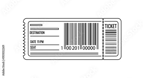 Vintage Ticket Stub with Barcode and Text Fields - Travel and Event Pass