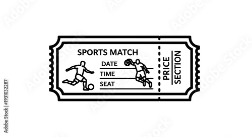 Sports Match Ticket Icon: Football Game Entry Pass with Date, Time, Seat Details