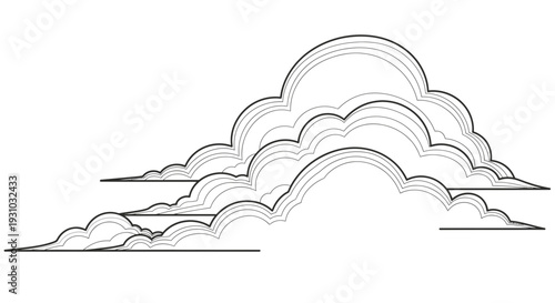 Stylized Clouds Illustration, Vintage Drawing, Hand-Drawn Sky Elements