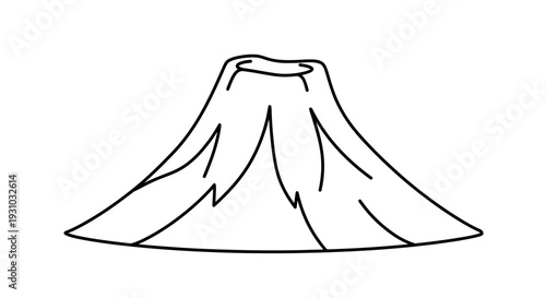 Stylized Volcano Outline Drawing, Simple Mountain Peak Illustration