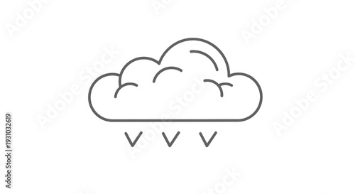 Simple Line Icon of a Rainy Cloud with Falling Raindrops