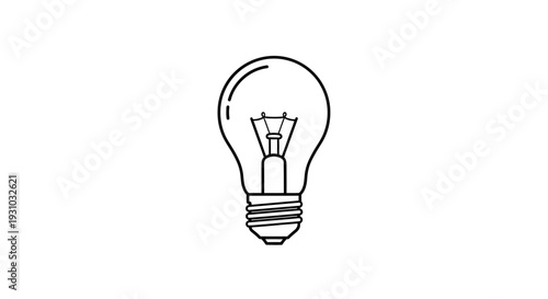 Simple line drawing of an incandescent light bulb, symbolizing ideas, innovation, and creativity.