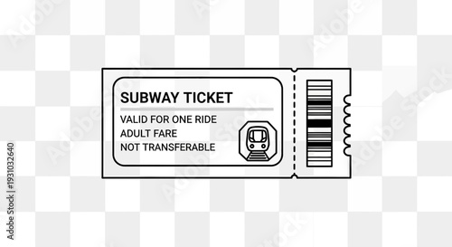 Subway Ticket Icon, Valid for One Ride, Adult Fare, Public Transport Pass