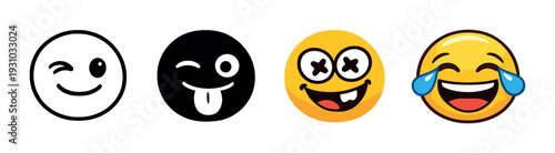 Four emoji faces showing humor and joy on dark gradient
