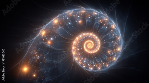 Glowing Spiral Fractal Art in Deep Space