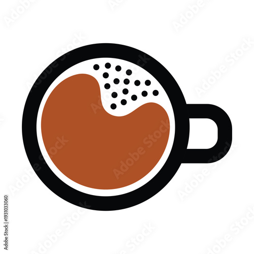 Modern Minimalist Coffee Cup Icon with Rich Brown Liquid and Frothy Texture