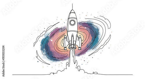 Rocket Launching into Galaxy, Space Exploration, Sci-Fi Concept Art
