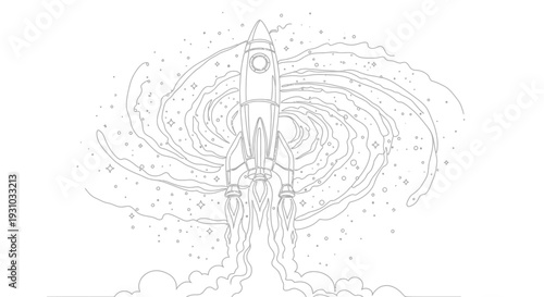 Rocket Launching into Galaxy, Space Exploration, Sci-Fi Concept