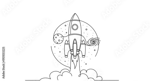 Rocket Launching into Space with Planets and Stars