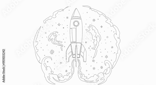 Rocket Launching into Space with Stars and Nebula