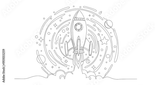 Rocket Launching into Space with Stars and Planets, Cosmic Background