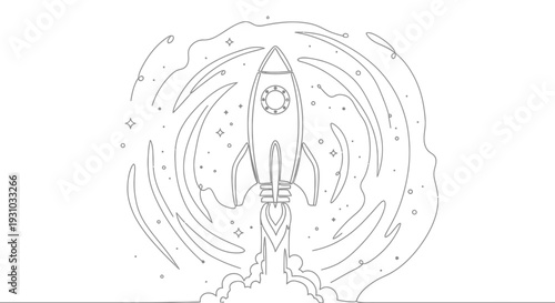 Rocket Launching into Space with Swirling Energy and Stars