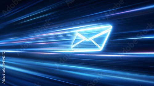 Glowing Email Icon Speeding Through Data Stream Illustration