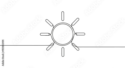 Minimalist Sun Line Art Icon, Simple Sunshine Symbol, Continuous Drawing