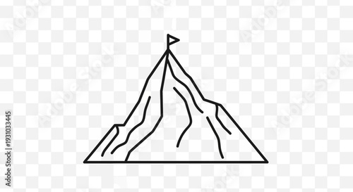 Mountain Peak Summit Flag Success Achievement Goal Victory Symbol Line Art Icon