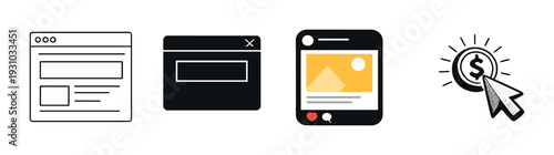 Webpage popup mobile post and click coin cursor on dark background