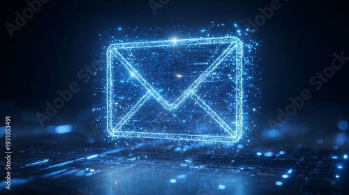 Futuristic digital email concept with glowing network