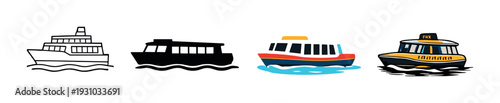 Passenger boats displayed in row on dark gradient background