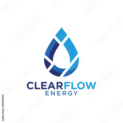 Geometric water drop icon for sustainable power and utility services logo CLEARFLOW ENERGY