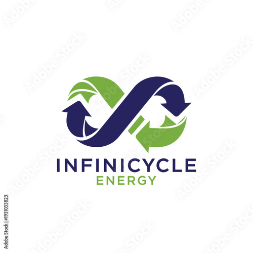Infinity arrow recycling logo for sustainable green renewable energy Infinicycle Energy