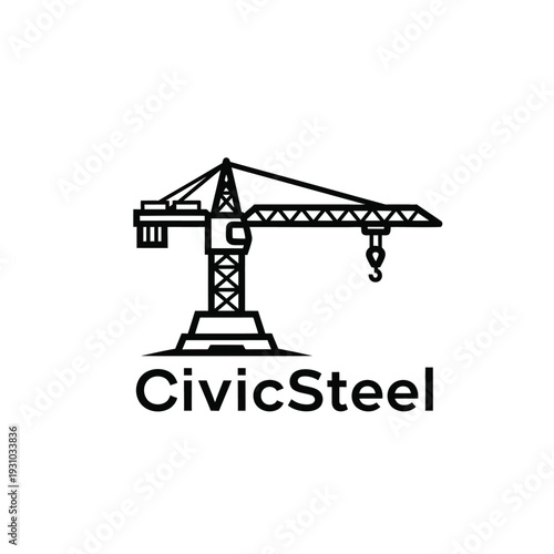 Construction tower crane icon for heavy engineering and steel works logo CivicSteel