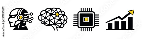 Ai and technology icons displayed on dark gradient background