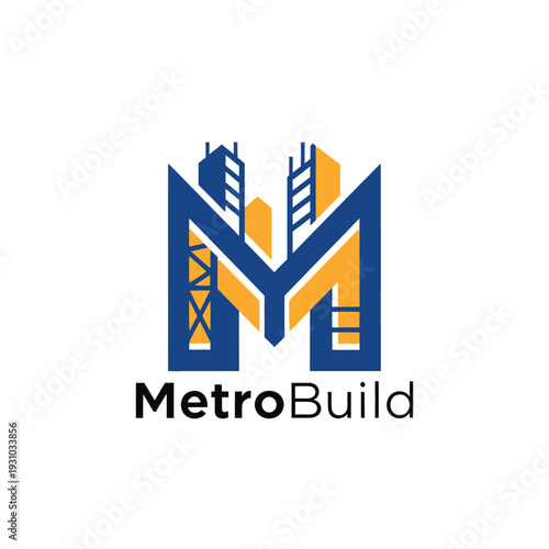 Letter M building skyscrapers logo for construction and real estate MetroBuild