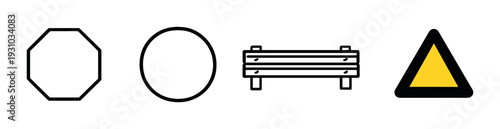Sign shapes and barrier icons displayed on dark background