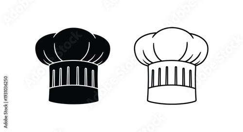 Two chef hats displayed one solid black and one outlined in white