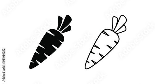 Two simple carrot illustrations one solid black and one outlined