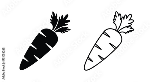Two simple black and white illustrations of carrots in different styles