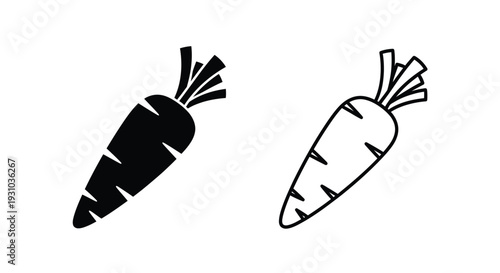 Two carrot illustrations one solid black one outlined in white