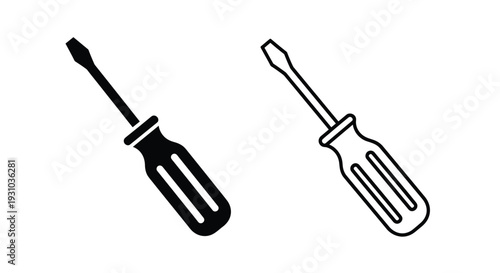 Two black and white illustrations of flathead screwdrivers on a white background