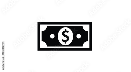 Simple black and white icon of a dollar bill with a central dollar sign