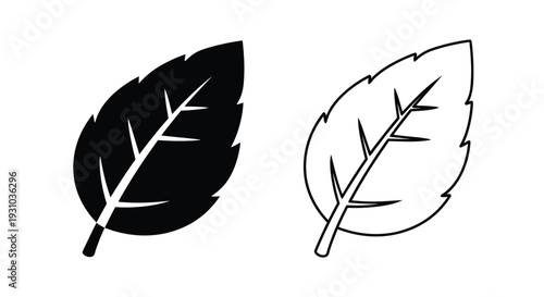 Two leaf illustrations one solid one outline both facing right