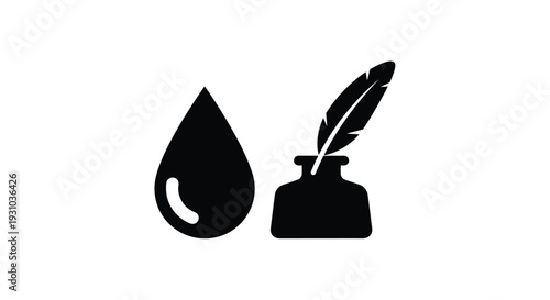 Inkwell and droplet a simple black silhouette illustration