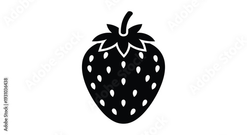 Simple black silhouette of a strawberry with green leafy top