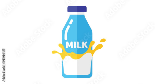 A stylized illustration of a milk bottle with splashing liquid