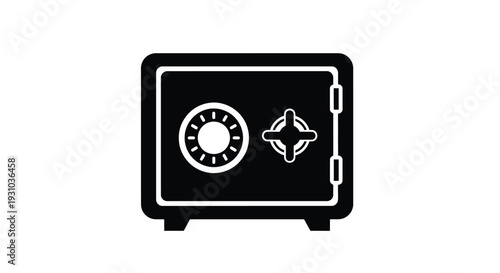 A black silhouette of a closed safe with a combination dial