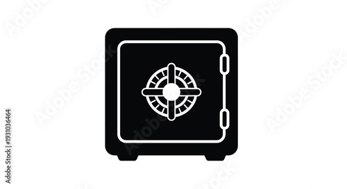 A black silhouette of a safe with a combination lock displayed