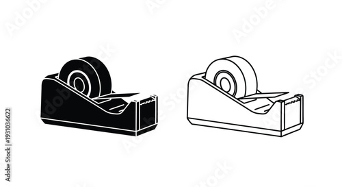 Two tape dispensers one solid black and one outlined in white