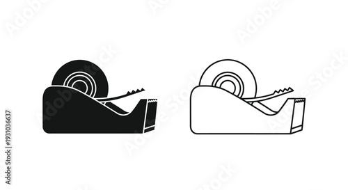 Two tape dispenser icons one black one white with simple designs