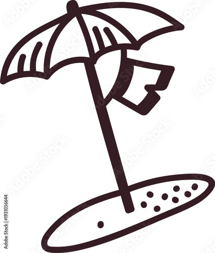 Umbrella On Beach Minimal Linework