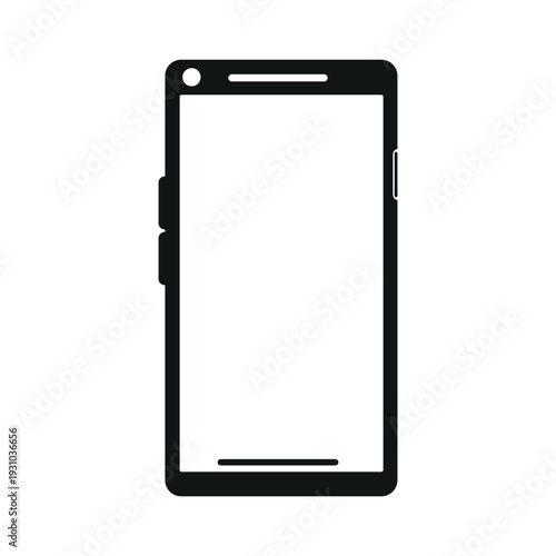 Black silhouette icon of a modern smartphone with a blank white screen on a white background
