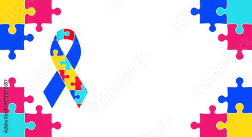 World Autism Awareness Day Autism Awareness Ribbon with Puzzle Pieces Border A Symbol of Understanding and Support for Neurodiversity